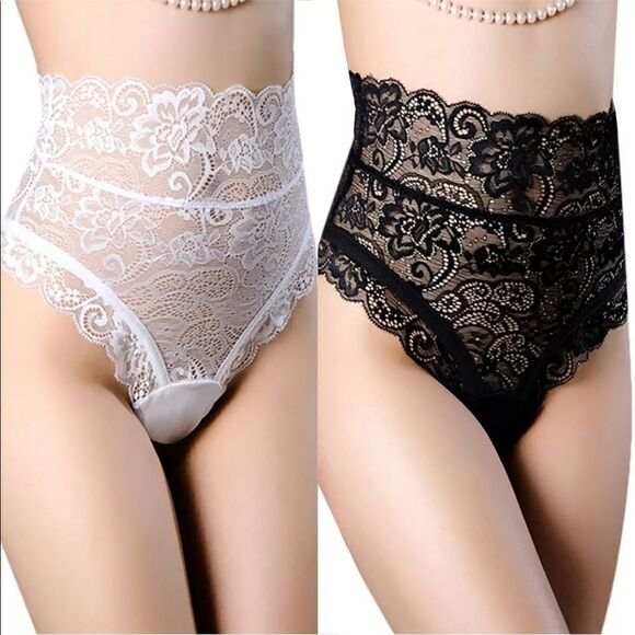 High Waist Lace Briefs Panties Underwear Lingerie black medium NEW lace back - Picture 8 of 12